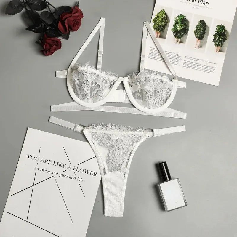 Lace Transparent Bra and Brief Set for Women by UXST