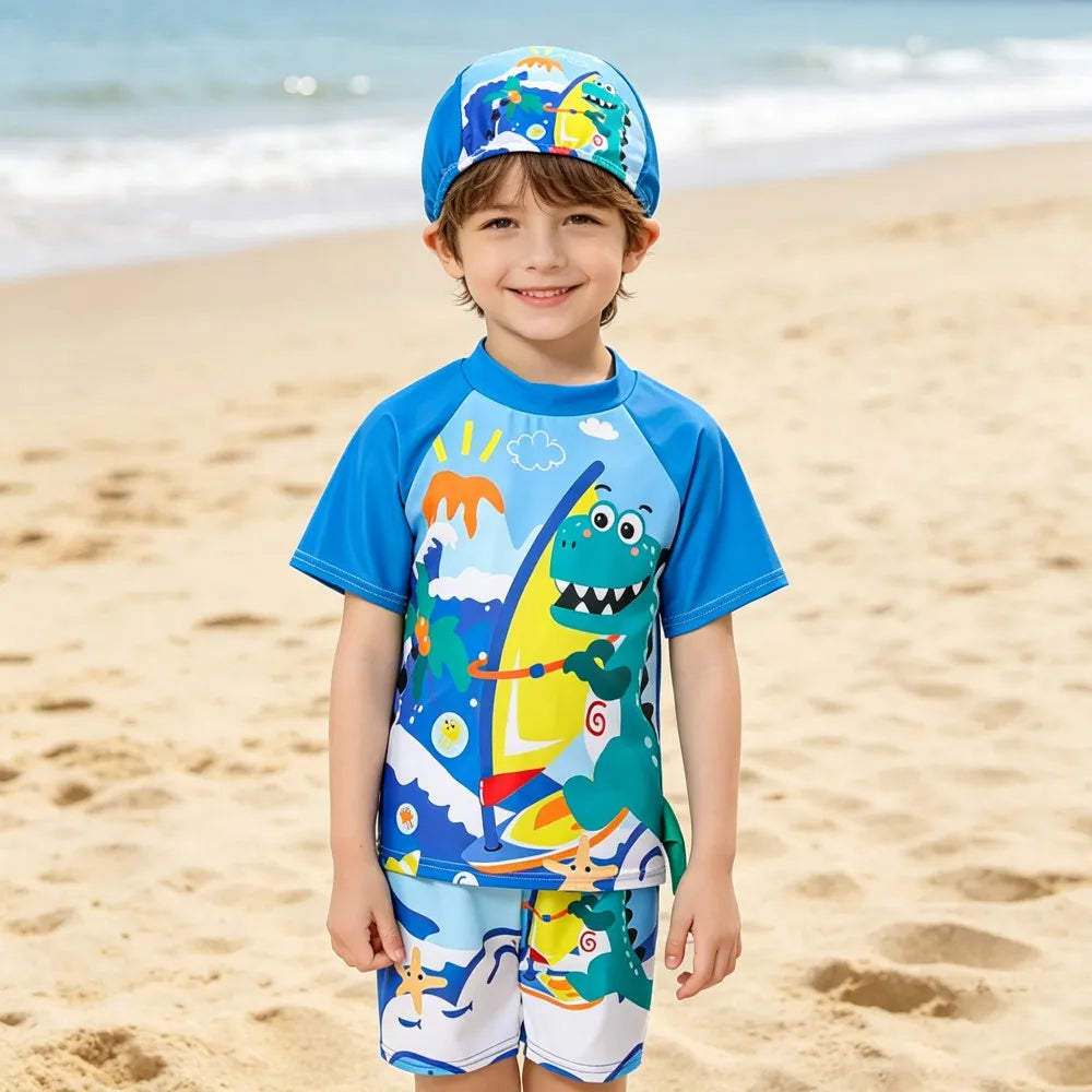 Boys Cartoon Swimwear 3 Piece Set for Ages 3 to 12