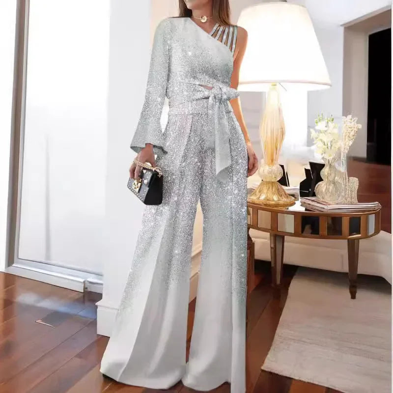 Plus-Size Off-the-Shoulder Sequin Set for Women