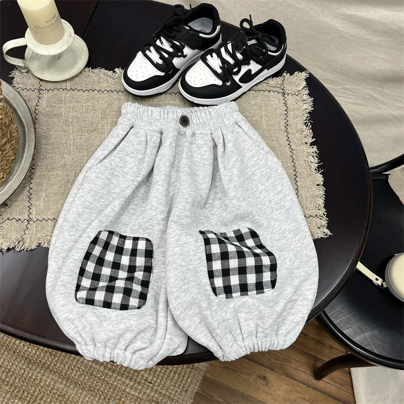 Boys' Casual Harem Pants in Plaid for Autumn Wear