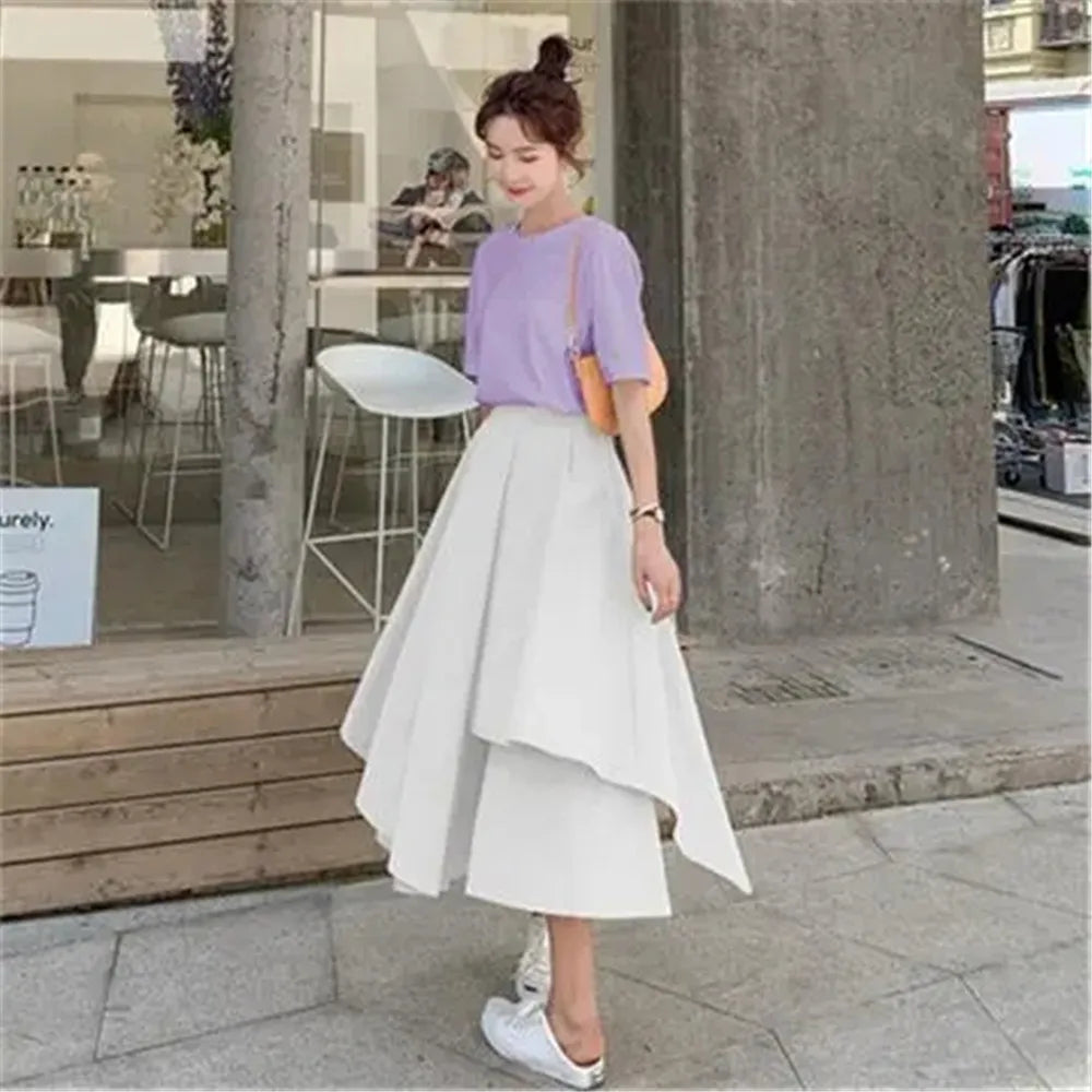High Waist Asymmetric Skirt Pants for Women by YKANGS