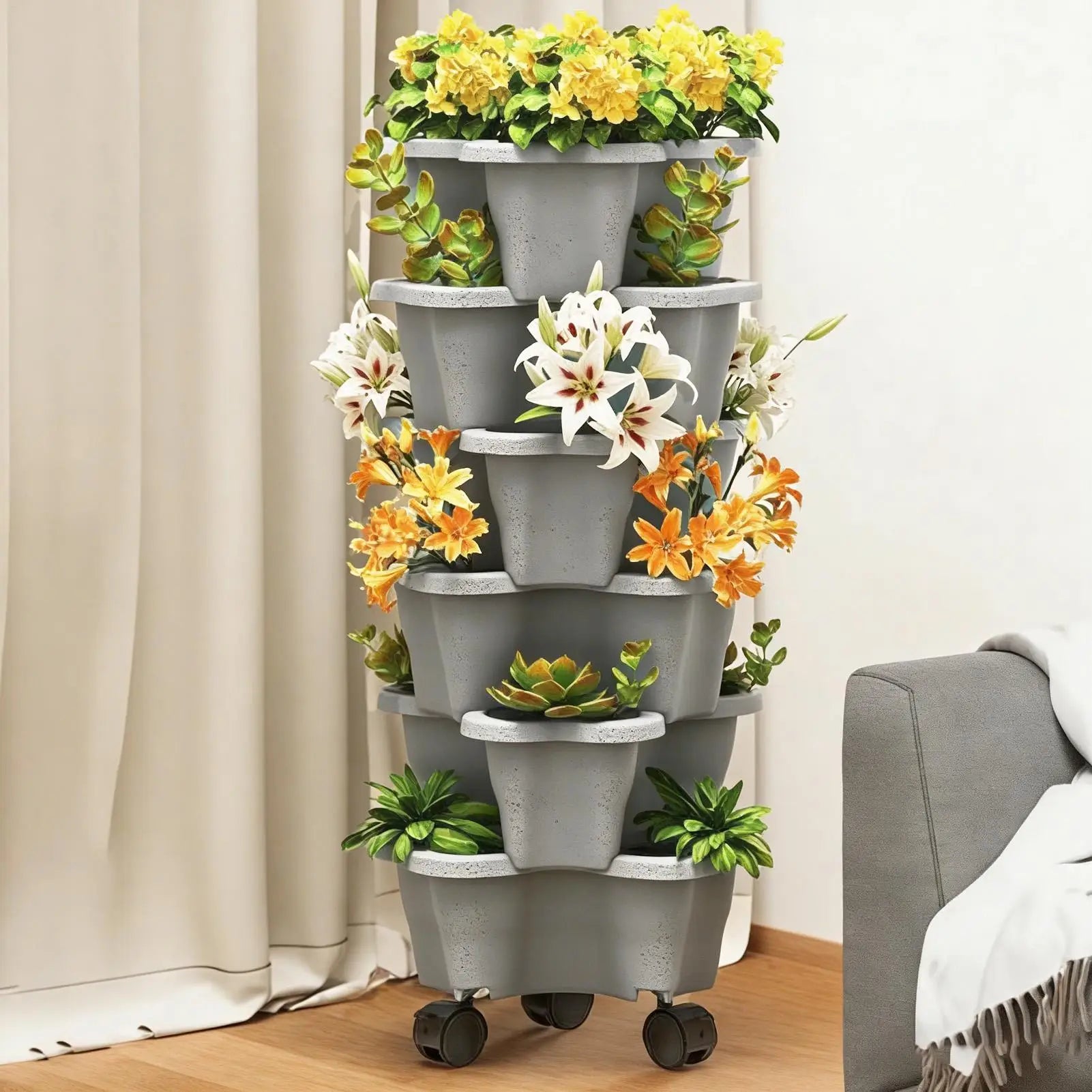 6-Tier Vertical Planter with Wheels for Indoor Outdoor Gardening