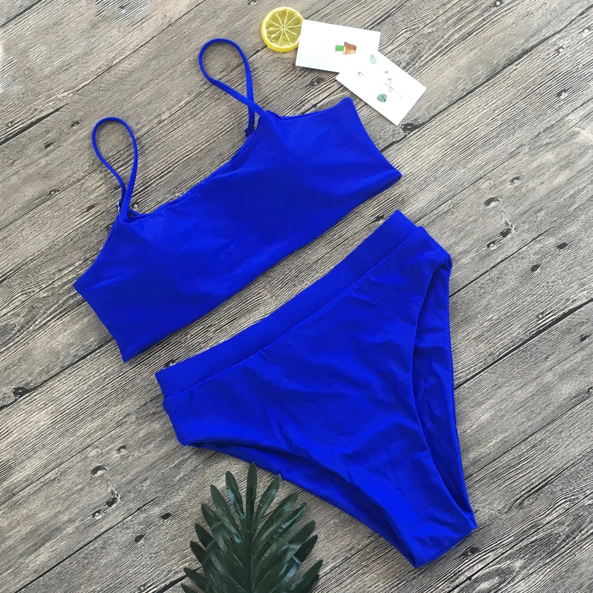Solid Color High Waist Women's Bikini Set by HKOW