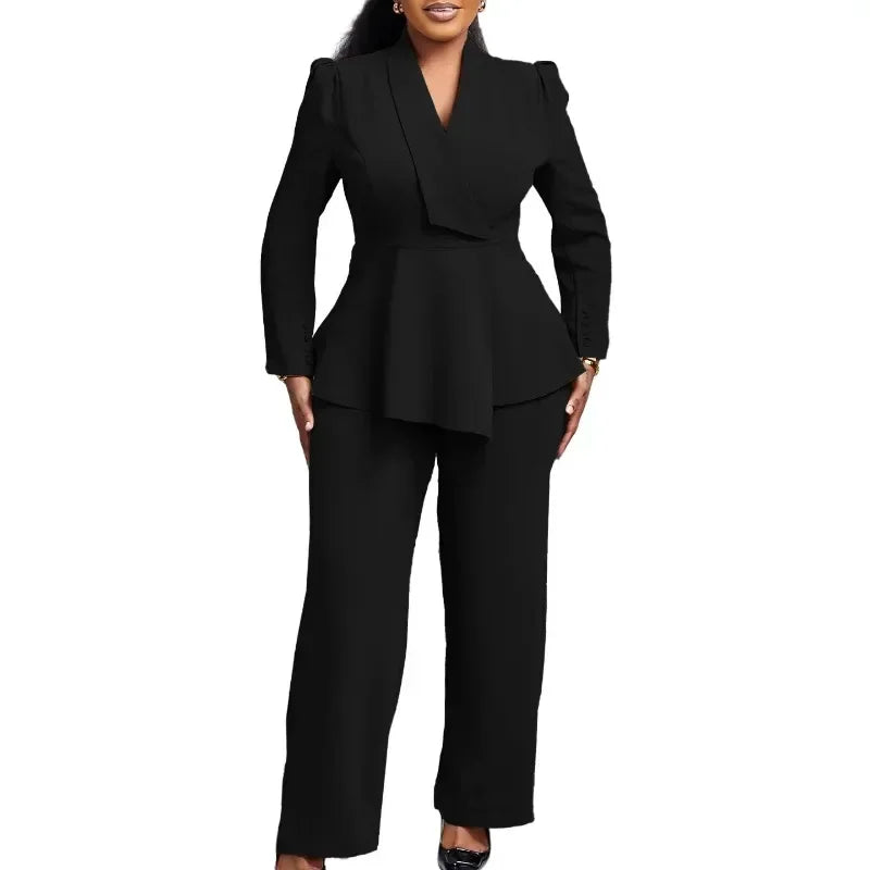 Chic Plus Size Women Blazer Coat and Tailored Pants Set