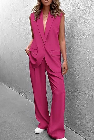 Burgundy Women's 2 Piece Sleeveless Suit Vest by MALEY LifeStyle