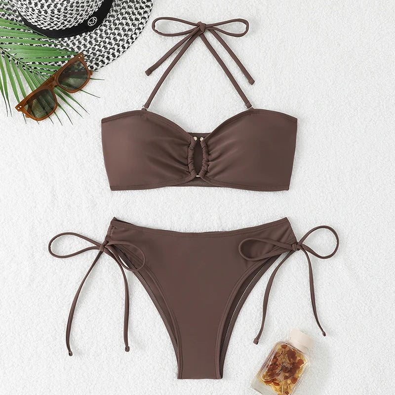 Durable Nylon Women's High Waist Knotted Bikini Set