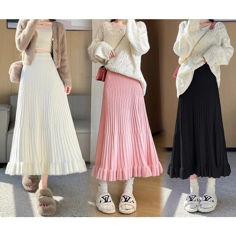 Elegant High Waist A-Line Skirt for Women in Polyester