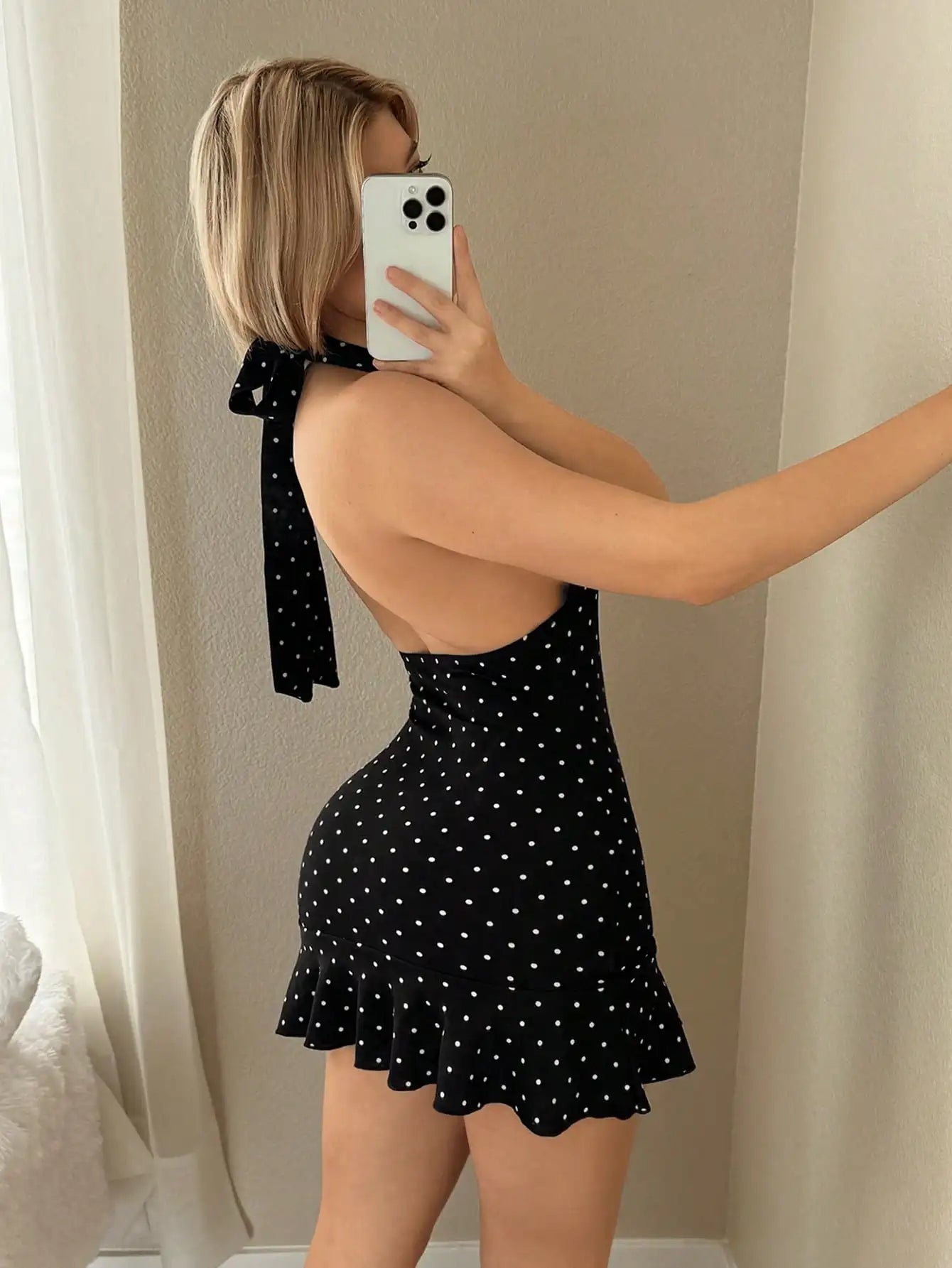 Casual Women's Mini Dress with Scarf Collar in Polyester