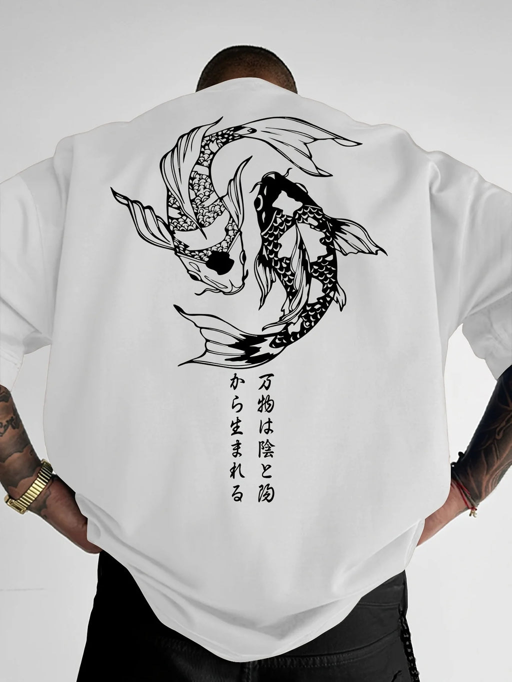 Men Loose Summer T-shirt Geometric Fish Pattern Print Street Style 100% Cotton Fabric Versatile Casual Top Suitable Daily Wear