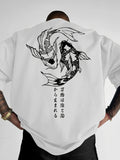 Men Loose Summer T-shirt Geometric Fish Pattern Print Street Style 100% Cotton Fabric Versatile Casual Top Suitable Daily Wear