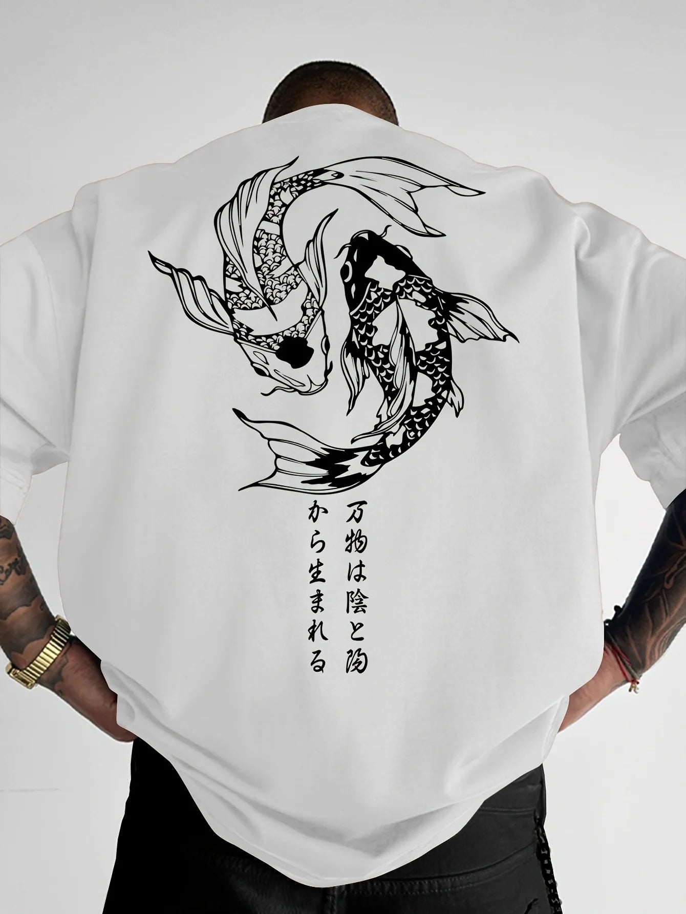 Men Loose Summer T-shirt Geometric Fish Pattern Print Street Style 100% Cotton Fabric Versatile Casual Top Suitable Daily Wear
