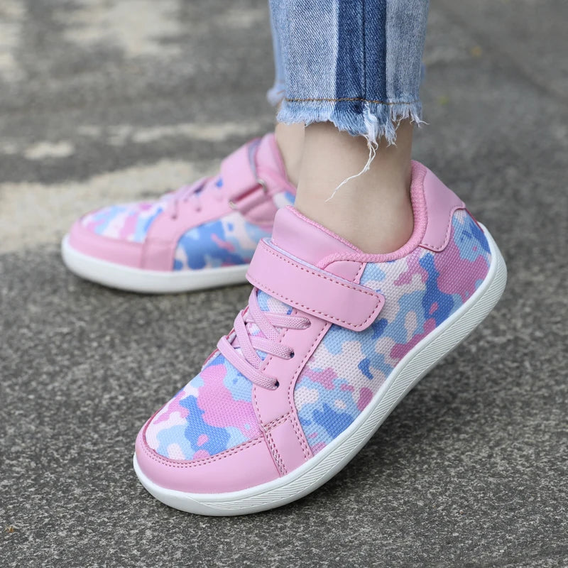 Girls Barefoot Sneakers in White Pink for Ages 4-6