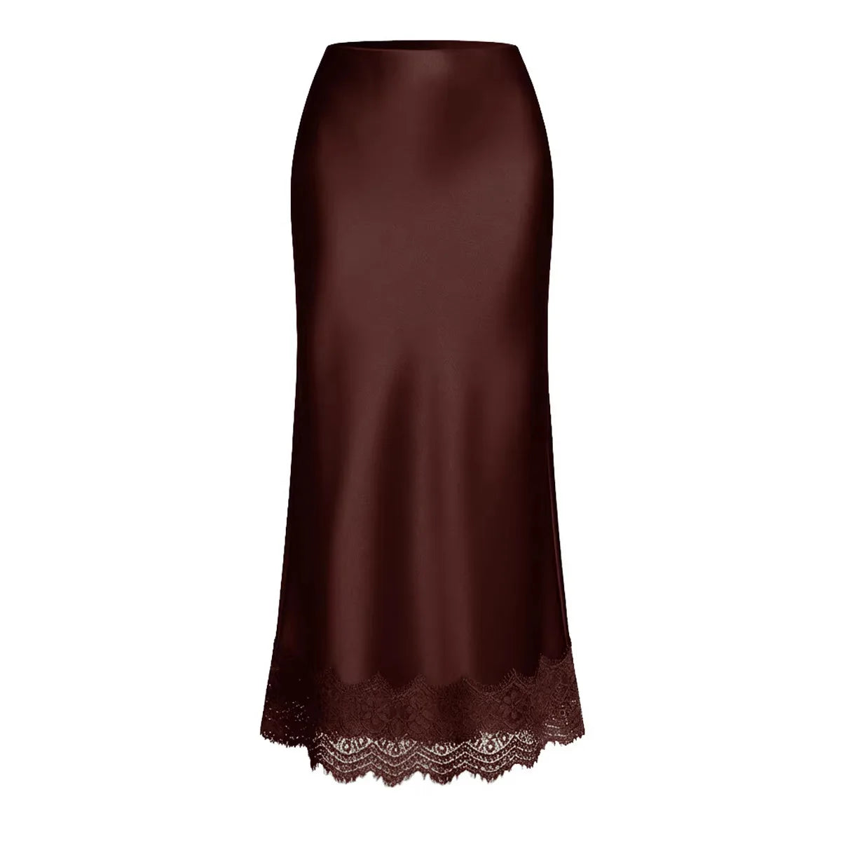 Elegant Satin Midi Skirt for Women with Lace Detail