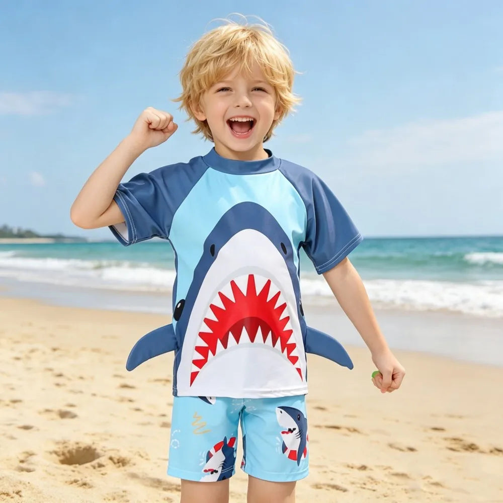 Boys Cartoon Swimwear 3 Piece Set for Ages 3 to 12