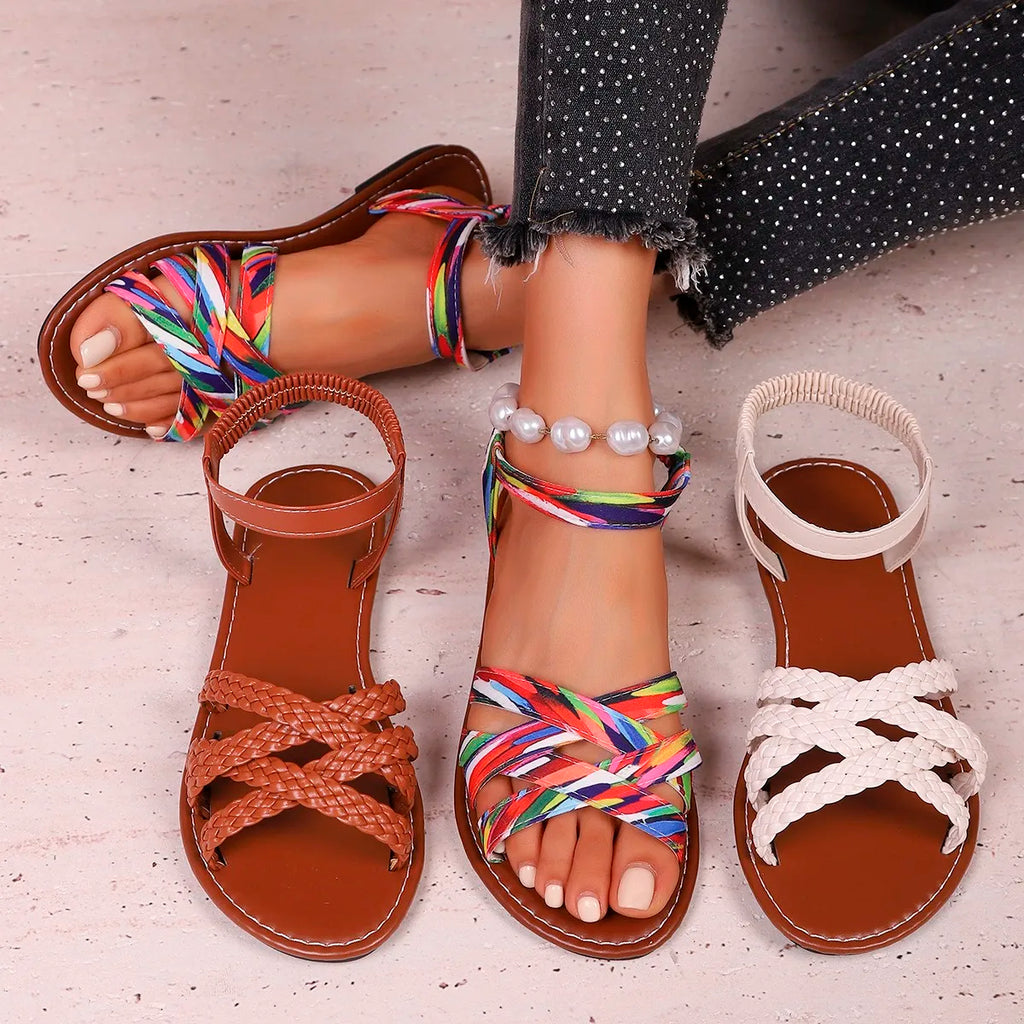 Women’s Flat Roman Strap Sandals with Non Slip Rubber Soles