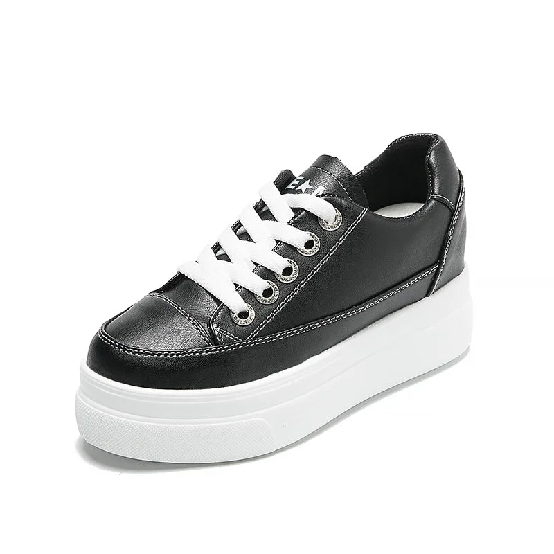 Women's White Platform Sneakers with 8CM Heels for Autumn