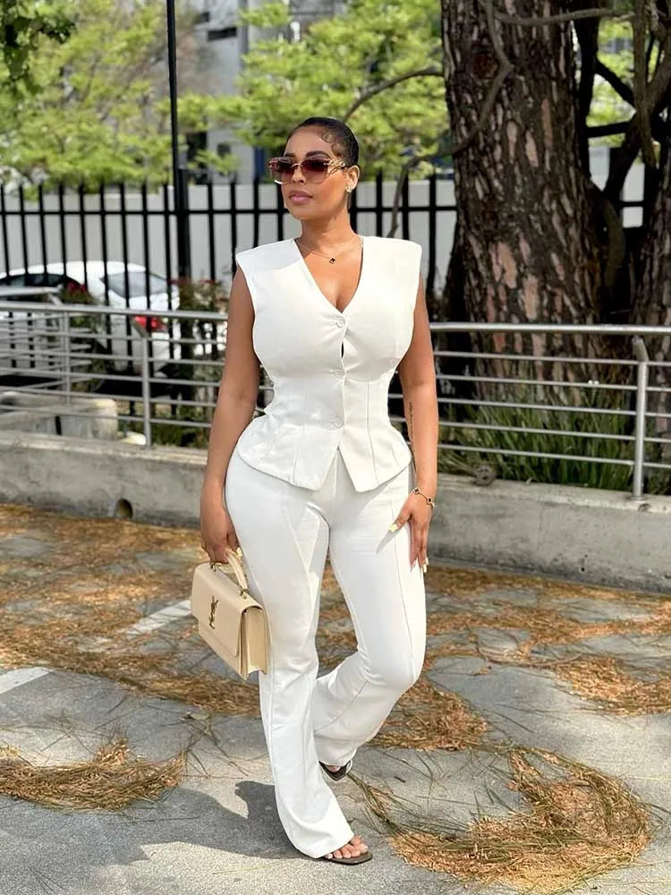 Elegant White Two Piece Outfit for Women in Polyester