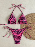 Rose Red and Black Zebra Print Women's Bikini Set