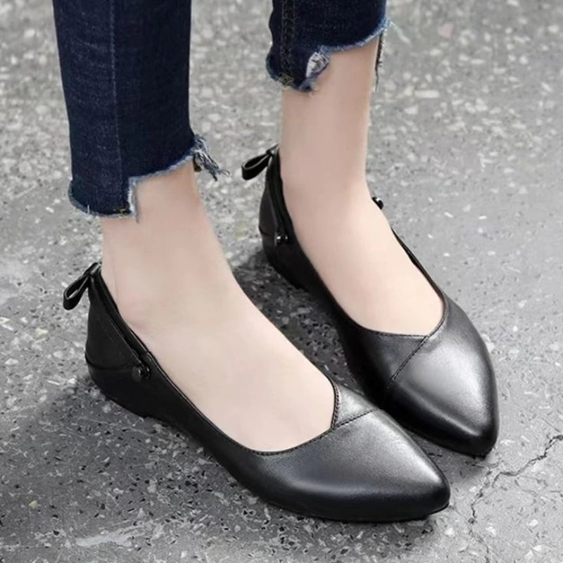 White Pointed Toe Flats for Women with Bow - Elegant Summer Moccasins