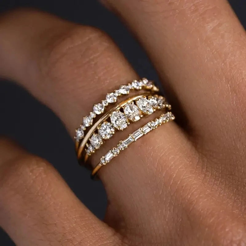 14k Gold Plated Stacking Rings Set with Zirconia for Women