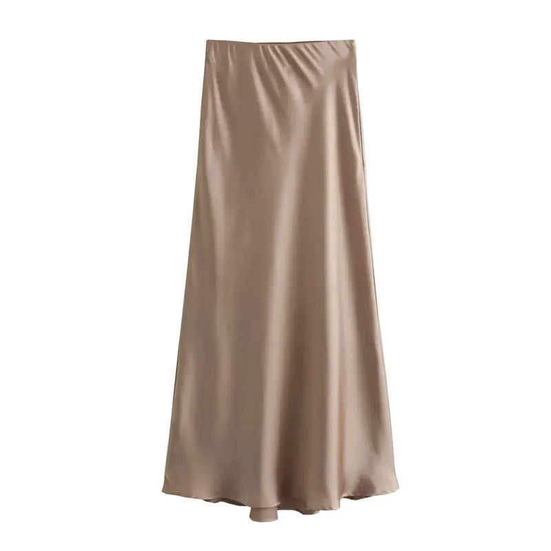 MUJER Satin Midi Skirt for Women in Elegant Polyester Satin