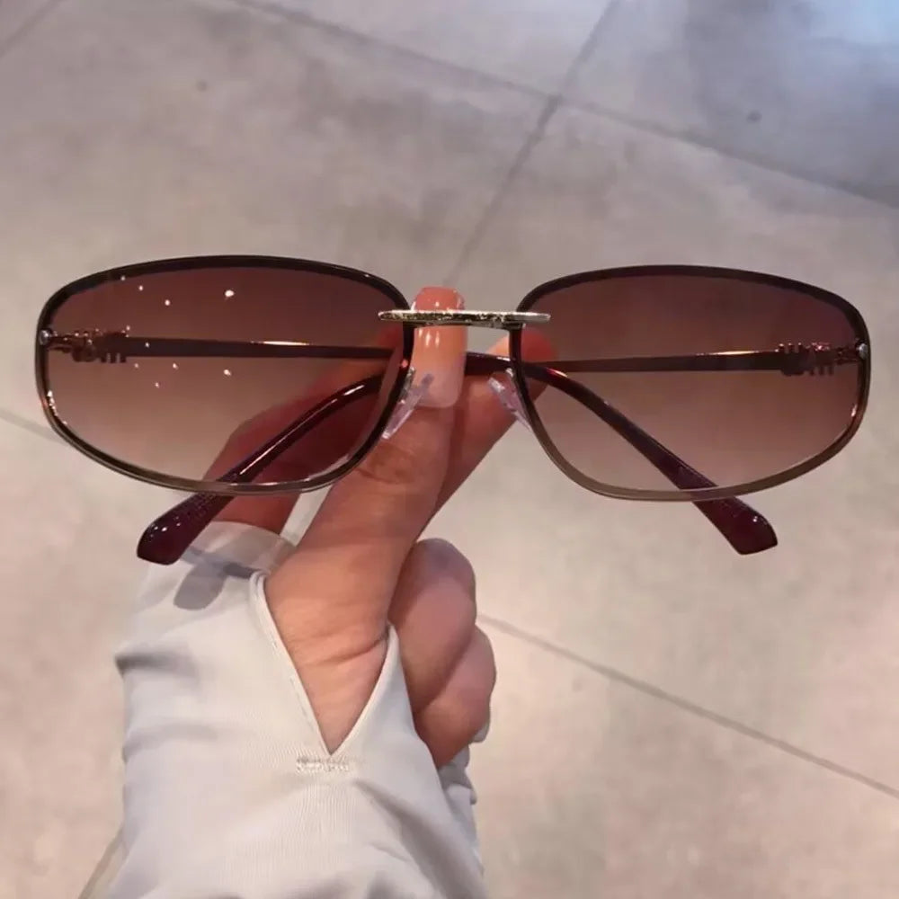 Gradient Alloy Sunglasses for Women in Silver Rectangle Style