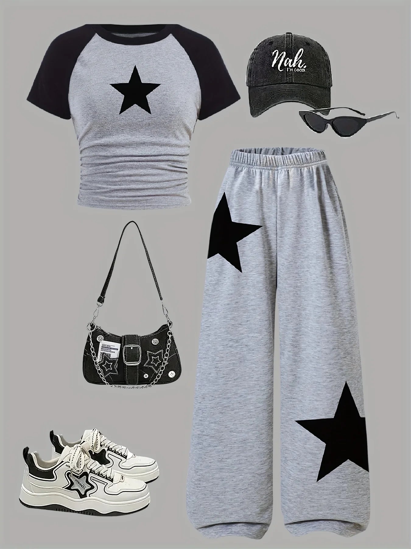 Girls' 2-Piece Set with Gray Wide-Leg Sweatpants
