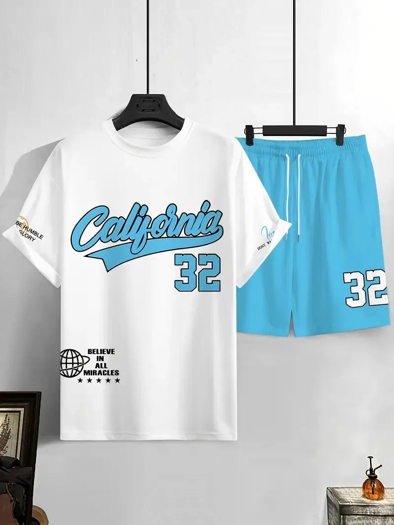 Men's Summer Casual 3D Printed Polyester T-Shirt Set
