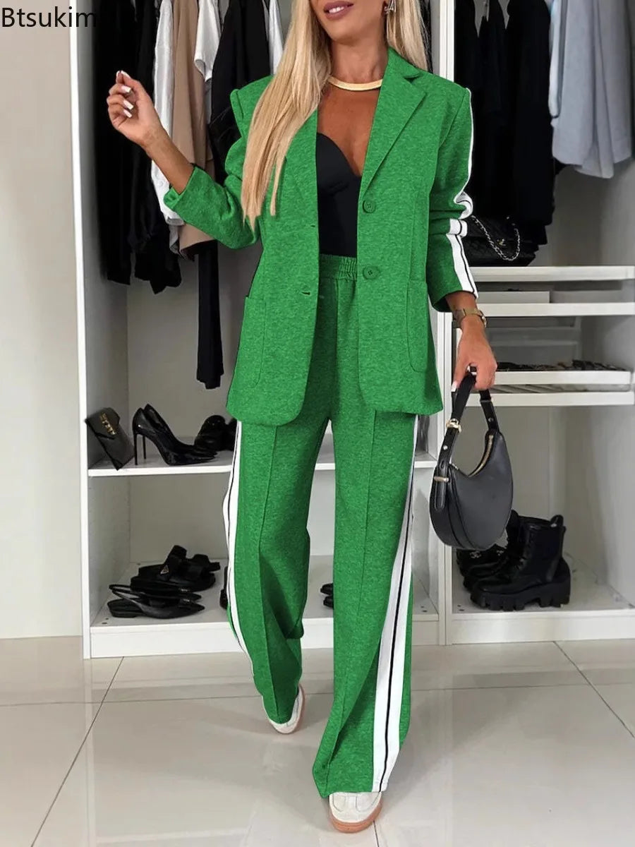 Btsukimi Women's Color Block Blazer and Wide Leg Pants Set