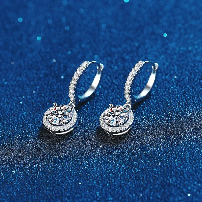 Luxury 925 Sterling Silver Moissanite Round Earrings for Women