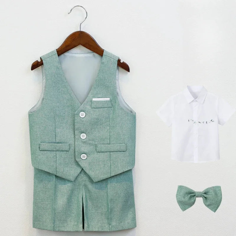 Boys Elegant Formal Vest Shorts Suit Set for Summer Events
