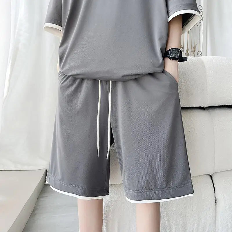Men's Summer Solid Color 2-Piece T-Shirt and Shorts Set Casual Wear