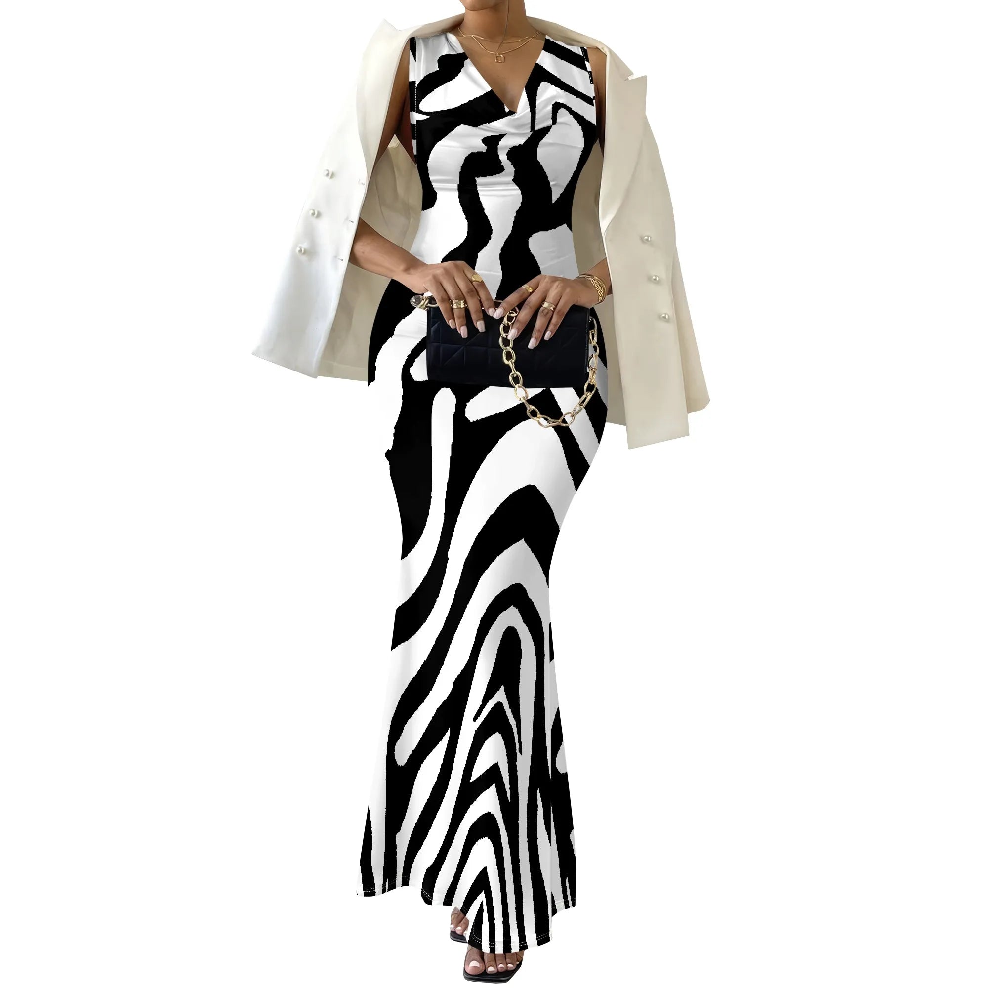 Colorful Geometric Off-Shoulder Maxi Dress for Women
