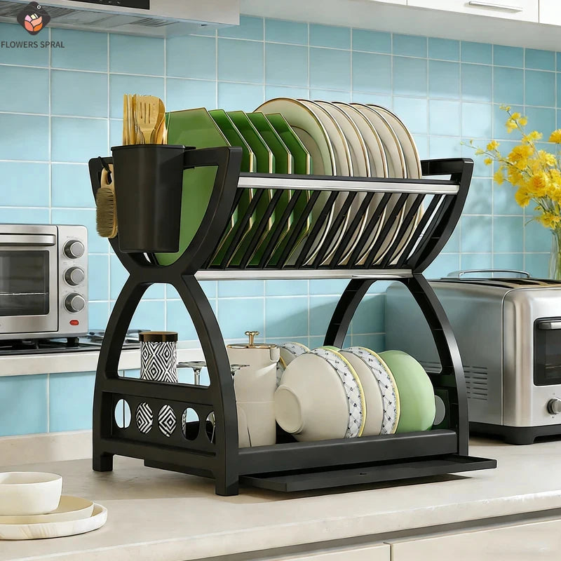 Double-Layer Kitchen Utensil Storage Rack for Space Saving