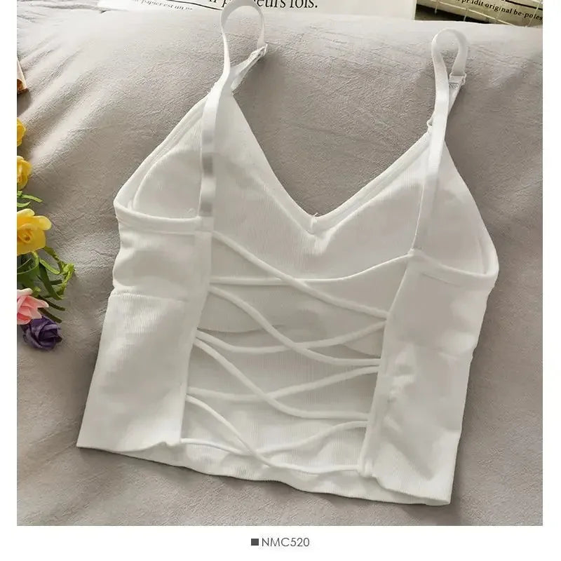 Backless Women's Tank Top with Built-In Bra for Summer