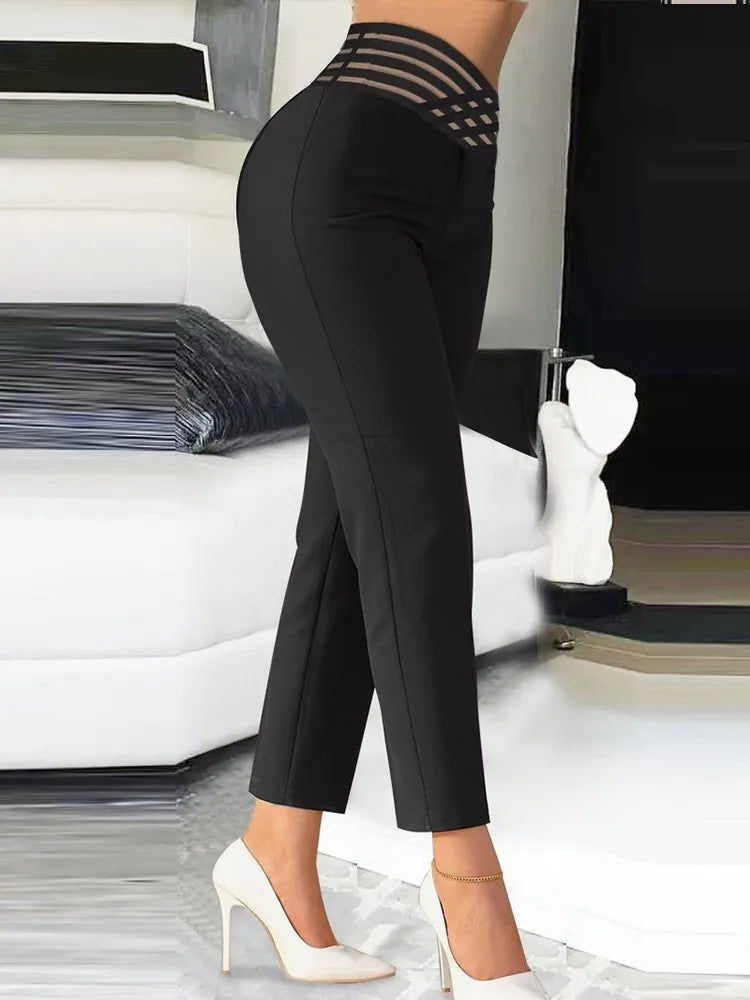 High Waist Hollow Out Black White Skinny Ankle Pants for Women