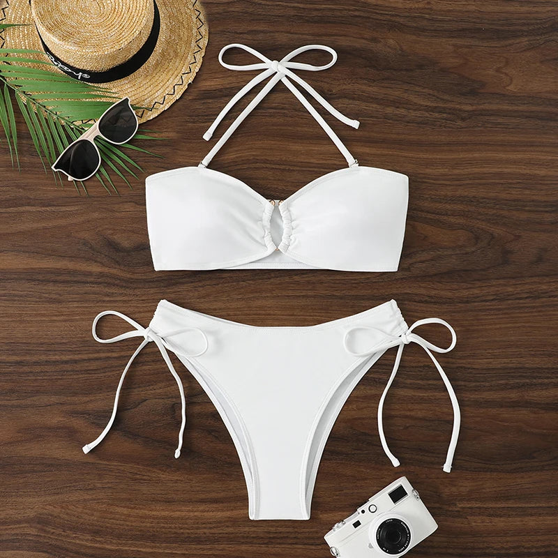 Durable Nylon Women's High Waist Knotted Bikini Set