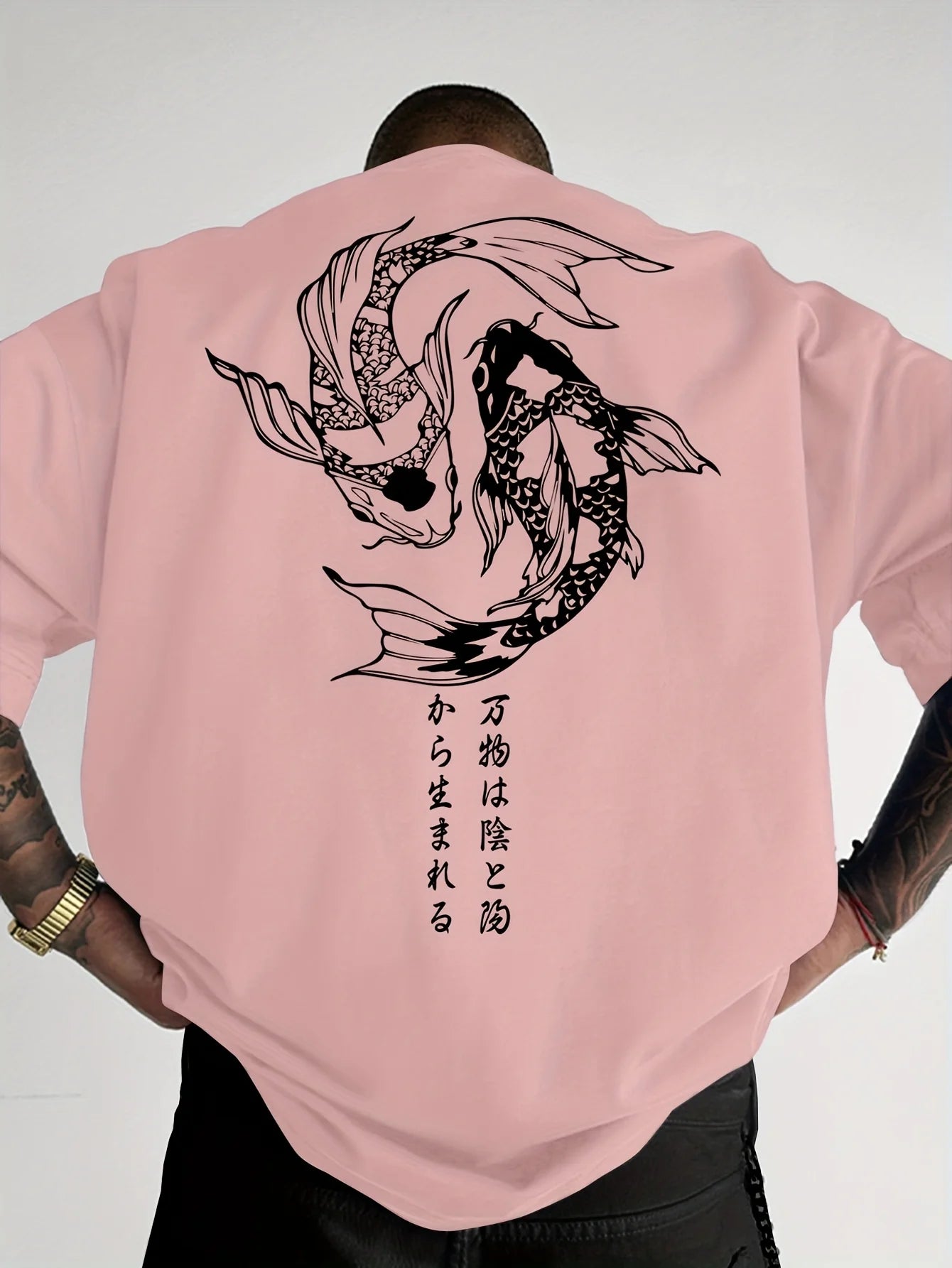 Men Loose Summer T-shirt Geometric Fish Pattern Print Street Style 100% Cotton Fabric Versatile Casual Top Suitable Daily Wear