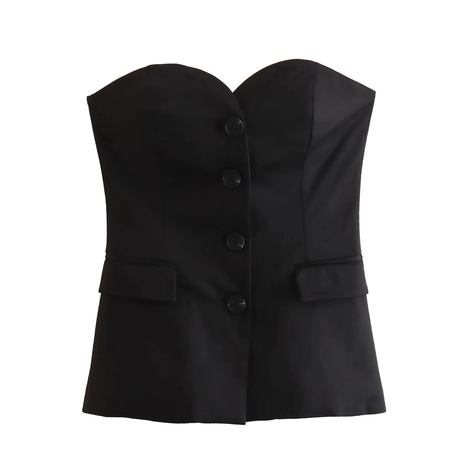 HH Women Solid Pant Suit Strapless Tank Tops and Slit Trousers