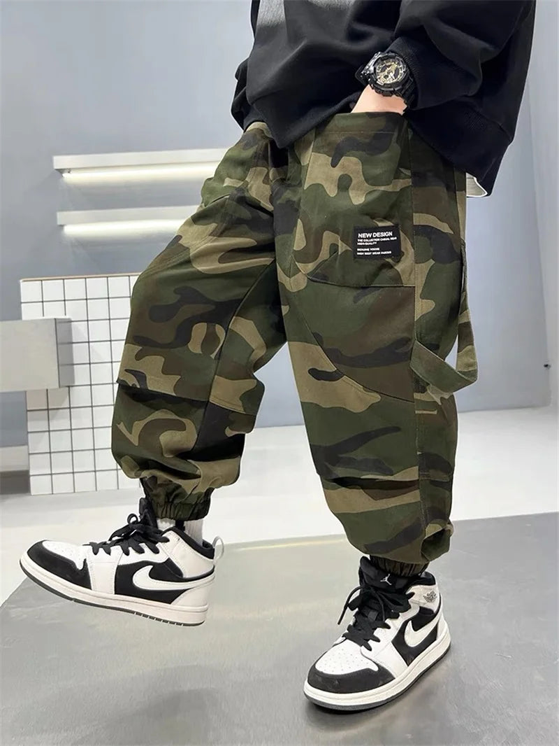 Boys Camouflage Cargo Pants for Big Kids in Cotton Blend