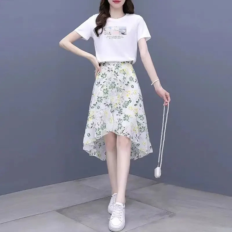 Chiffon Floral Skirt A-Line Style for Women in Summer
