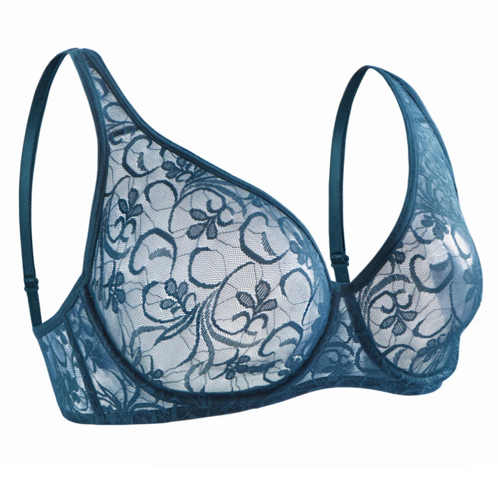 Elegant Plus Size Lace Underwire Bra with Embroidery