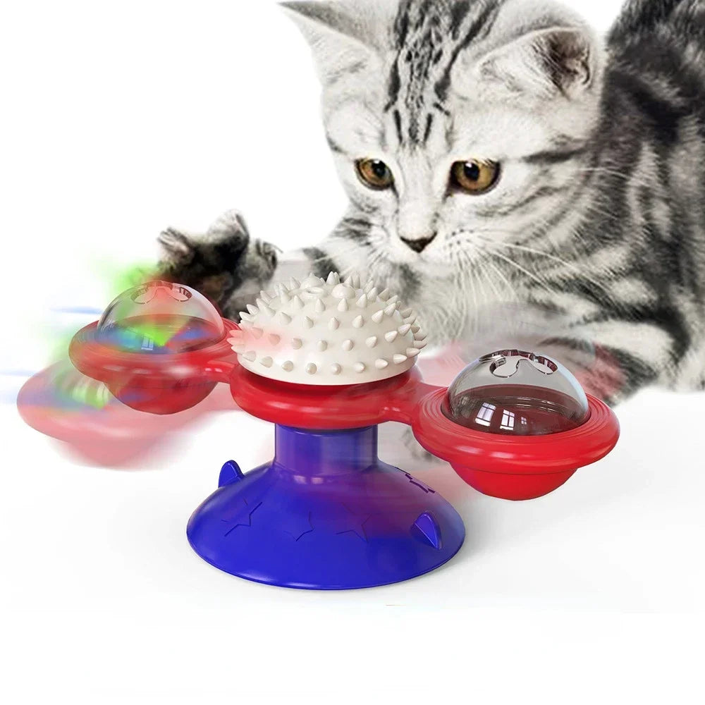 Interactive Windmill Cat Toy for Kittens with Turntable Design
