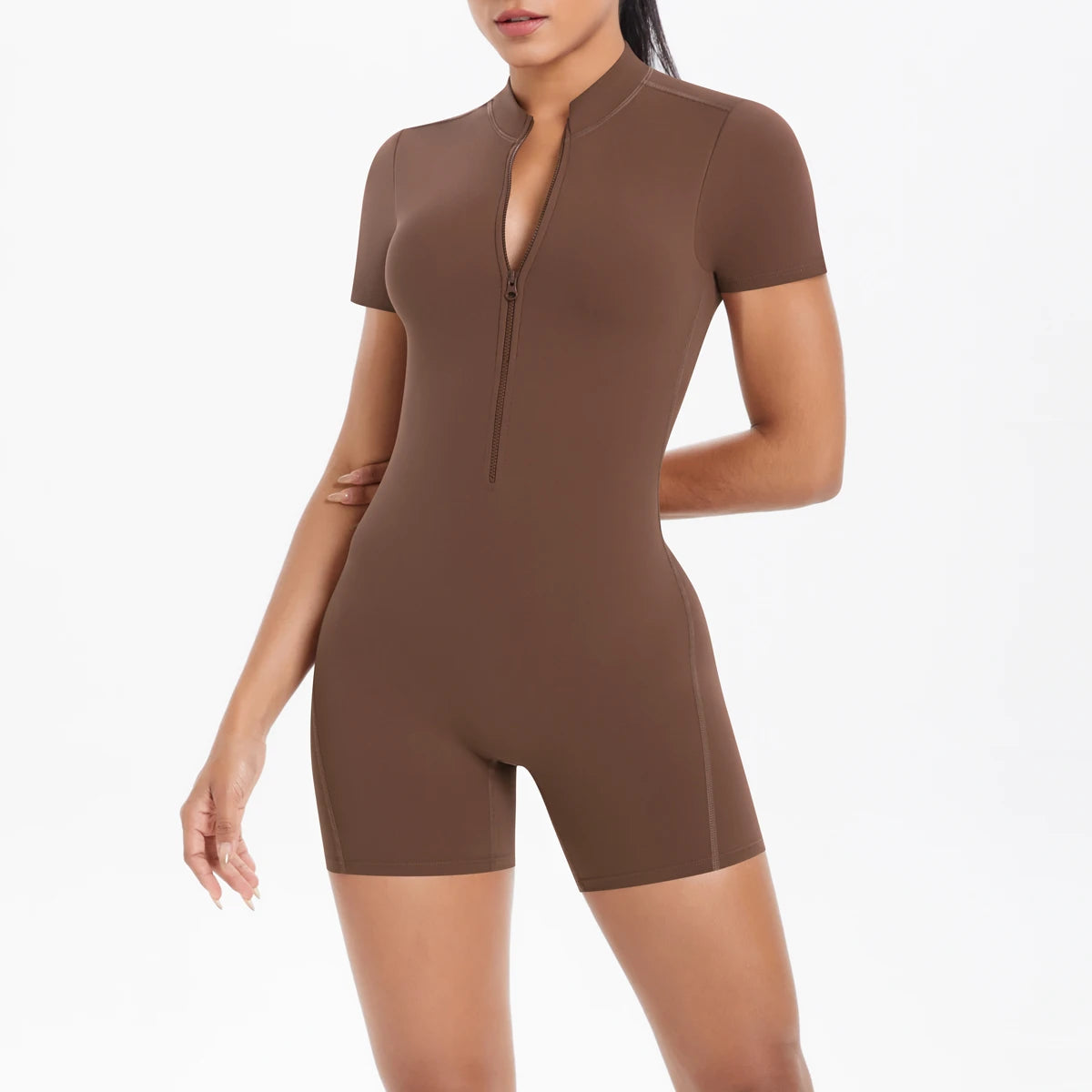 Rooftrellen Women's Short Zipper Gym Jumpsuit for Yoga