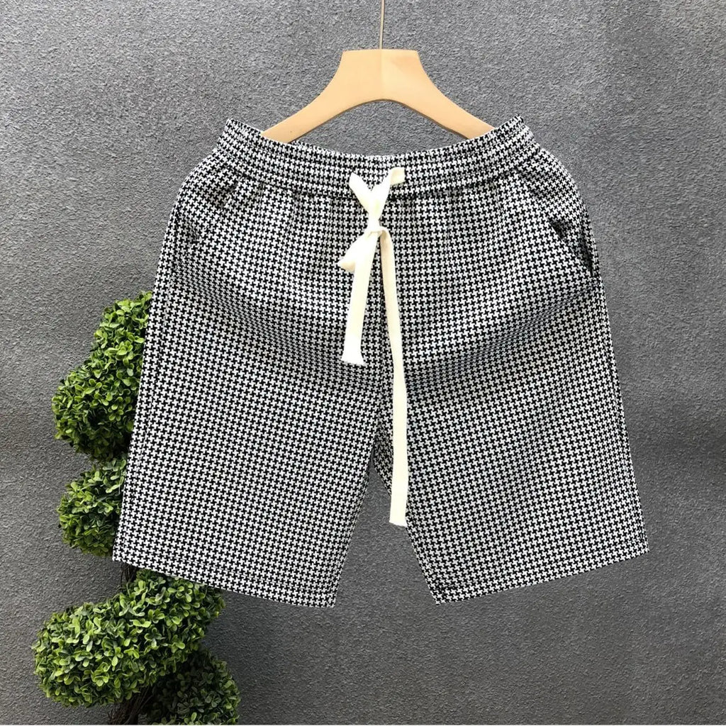 Men's Quick Dry Casual Shorts with Elastic Waist in Plaid