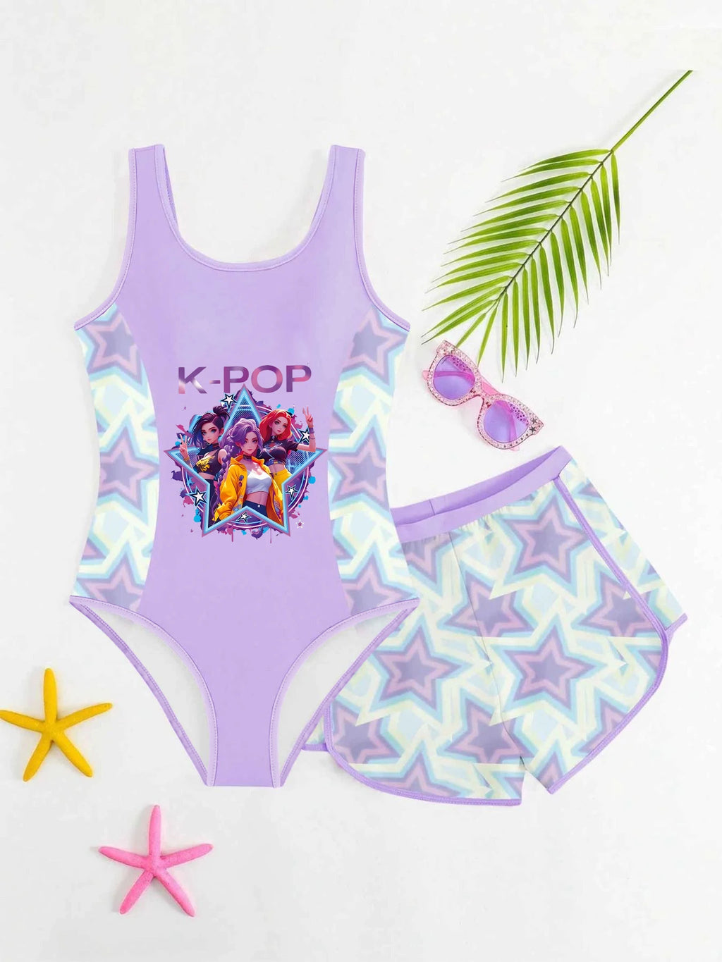Gradient Pink and Purple Two-piece Swimsuit for Girls