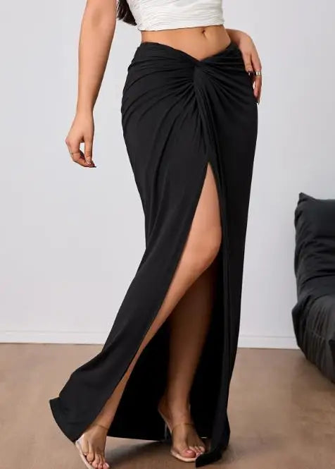 Elegant High Waisted Casual Skirt for Women in Solid Color