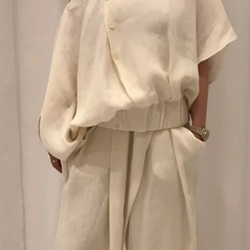 Women's Casual Cotton Two Piece Set with Wide Leg Pants