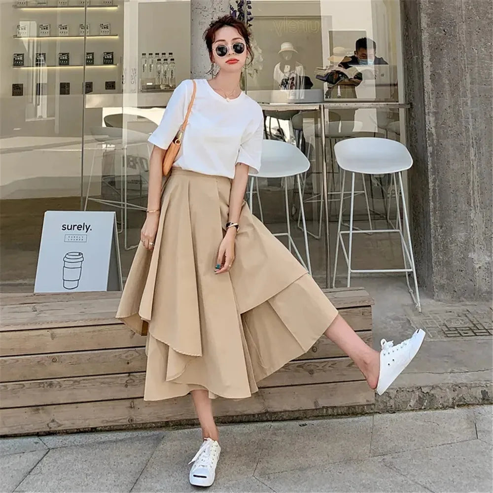 High Waist Asymmetric Skirt Pants for Women by YKANGS