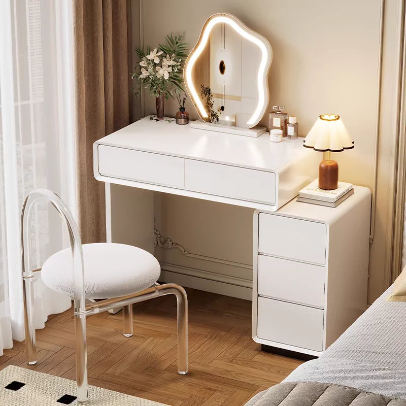 Luxury White Wood Dressing Table with Mirror for Women